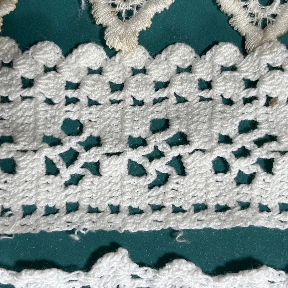 Vintage White Crochet Lace Trim Lot 6pc Heart Satin Ribbon Junk‎ Journal Sewing